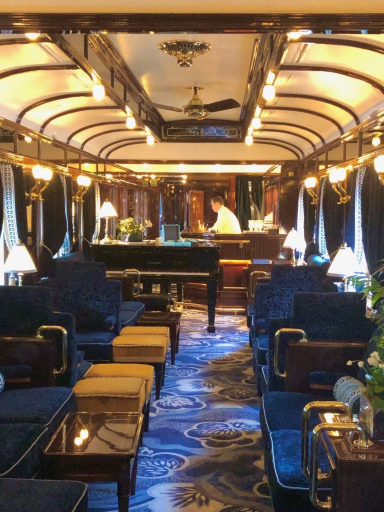 The interior of a carriage on the Venice-Simplon Orient Express