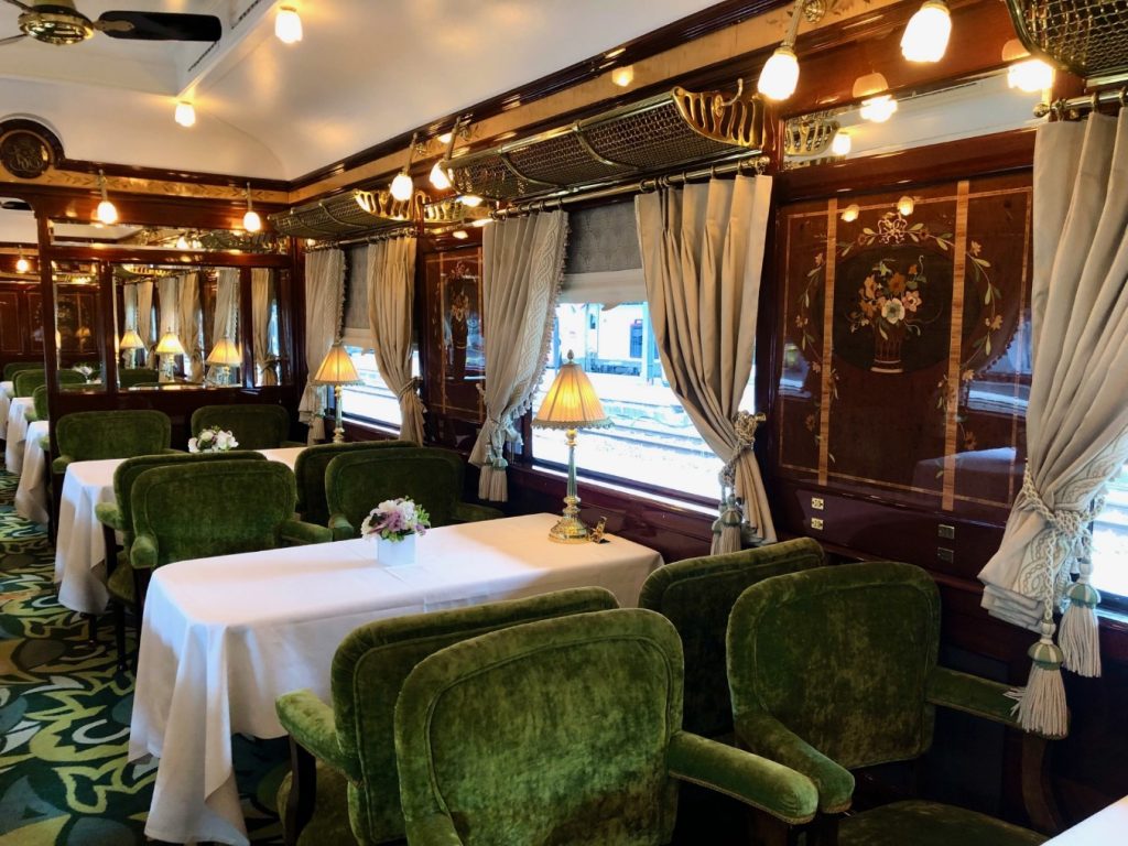 A luxurious dining area on the Venice-Simplon Orient Express