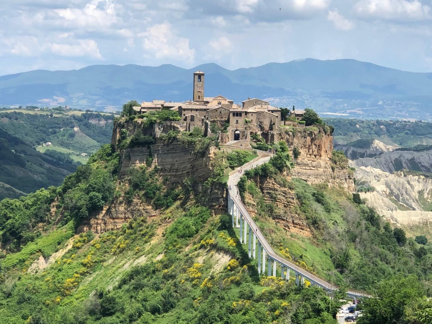 The hilltop town of Orvieto from afar.