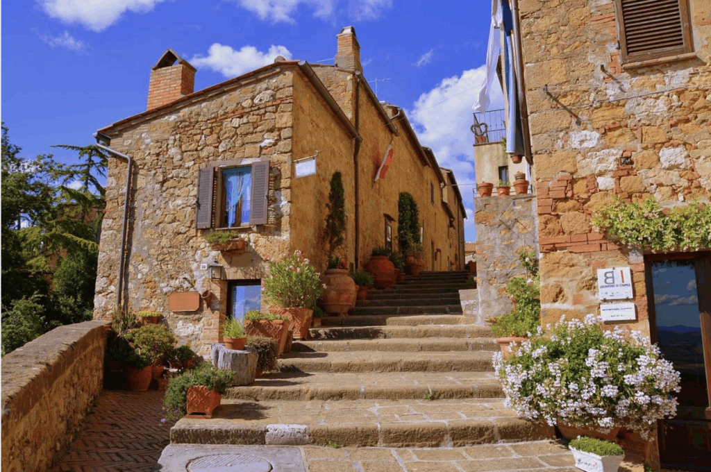 The stairs leading up to a house in Pienza, one of Tuscany's best towns
